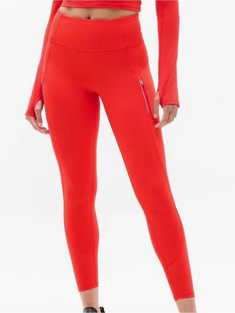 Athleta Red High-Rise Rainier Zip Pocket Leggings